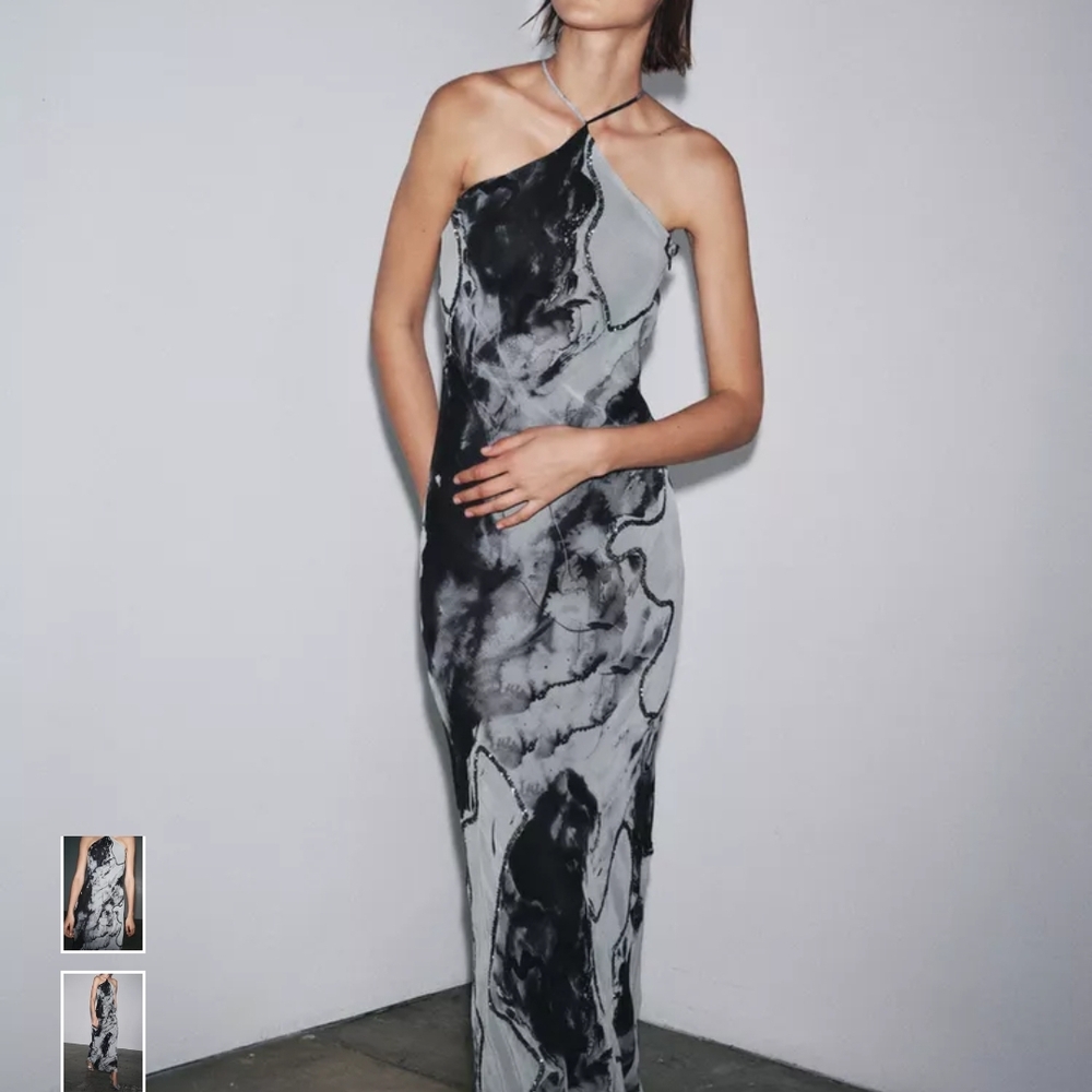 Zara Black and Gray Abstract Maxi Dress